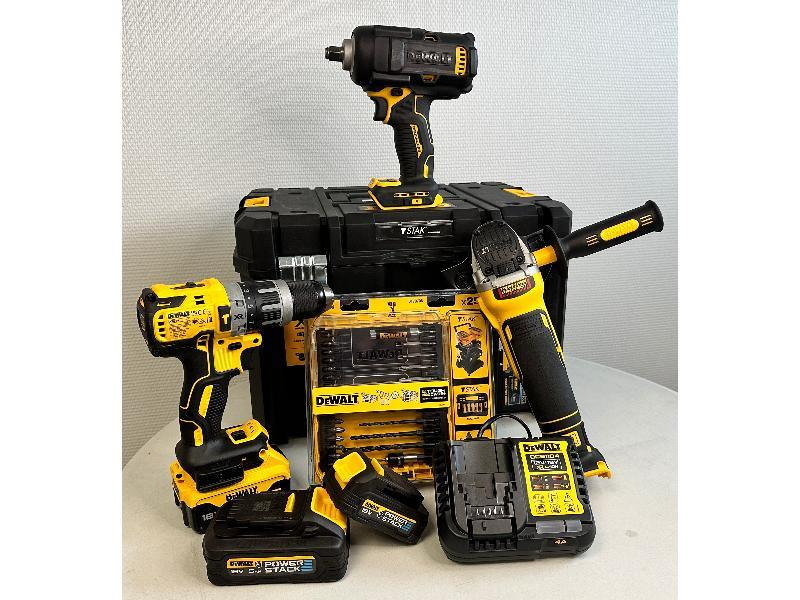 PACK DEWALT Perceuse DCD796 + Meuleuse DCG405 + Boulonneuse DCF891+ kit batteries chargeur
