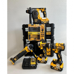 KIT DEWALT PERCEUSE DCD796 + Visseuse à chocs DCF 887 + Perforateur DCH273 + Meuleuse DCG 405 et 3 batteries 5 AH